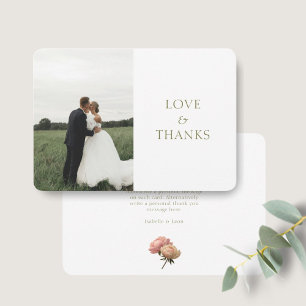 White   Modern Olive Green Rose Wedding Thank You Card
