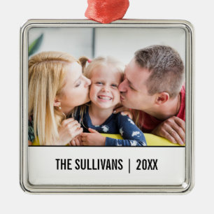 White   Modern Personalised Photo and custom text Metal Tree Decoration