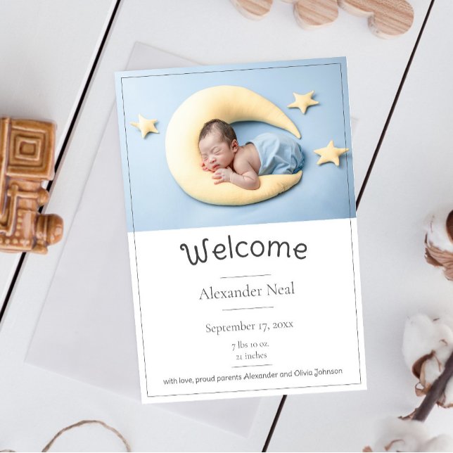 White Modern Photo Birth Announcement (White Modern Photo Birth Announcement)