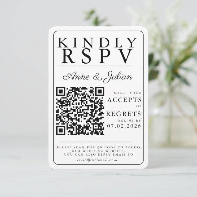 White Modern Photo RSVP Insert QR Code (Standing Front)