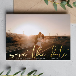 White Modern Photo The Wedding Gold Save The Date