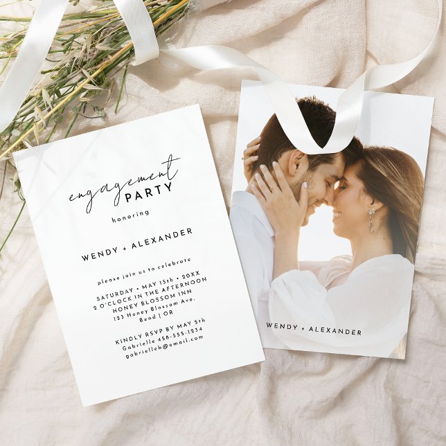White Modern Script Engagement Party Photo Invitation (Creator Uploaded)