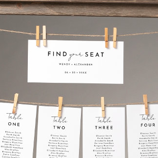 White Modern Script Hanging Seating Chart Header