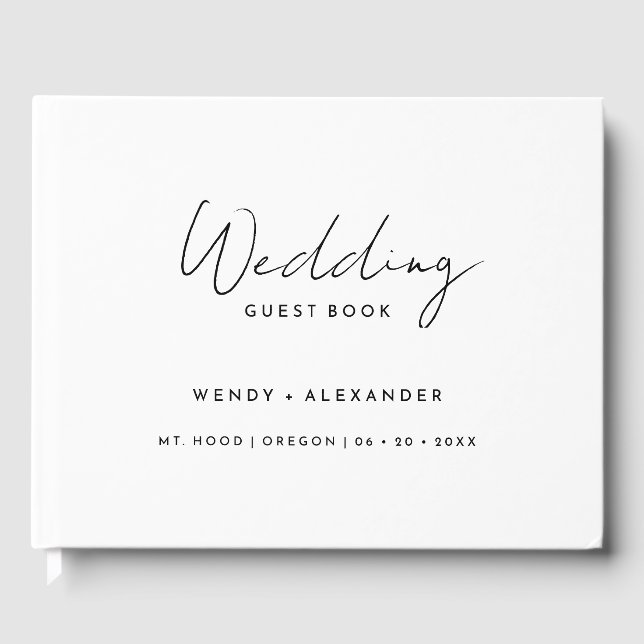 White Modern Script Monogram Crest Wedding Guest Book (Front)