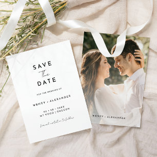 White Modern Script Photo Save The Date