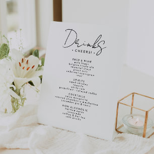 White Modern Script Wedding Drinks Menu Pedestal Sign