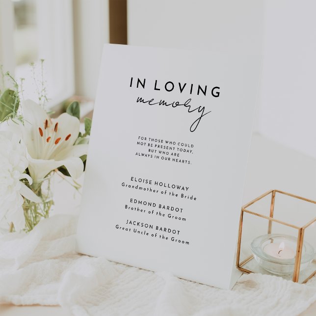 White Modern Script Wedding Memorial Pedestal Sign (Creator Uploaded)