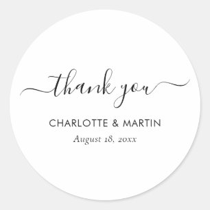 White Modern Script Wedding Thank You Classic Round Sticker