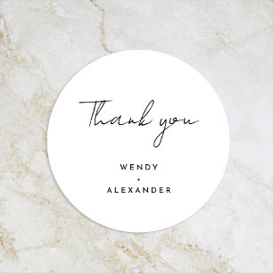 White Modern Script Wedding Thank You Classic Round Sticker