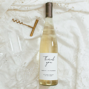 White Modern Script Wedding Thank You Wine Label
