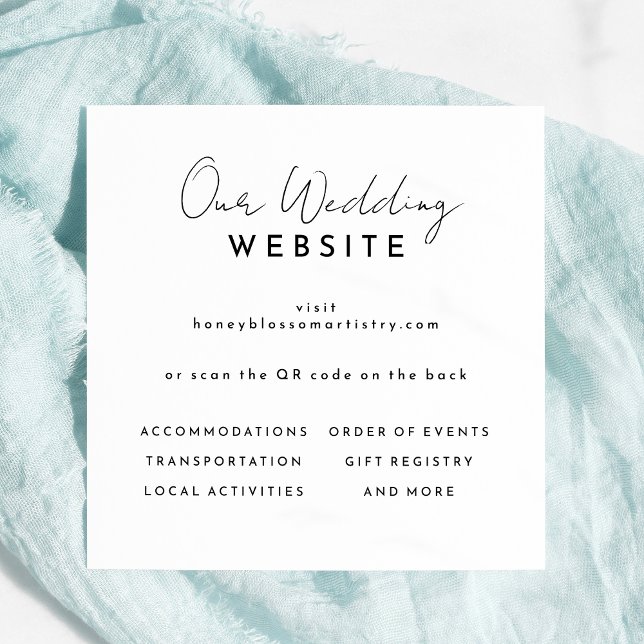 White Modern Script Wedding Website QR Code Enclosure Card (Creator Uploaded)
