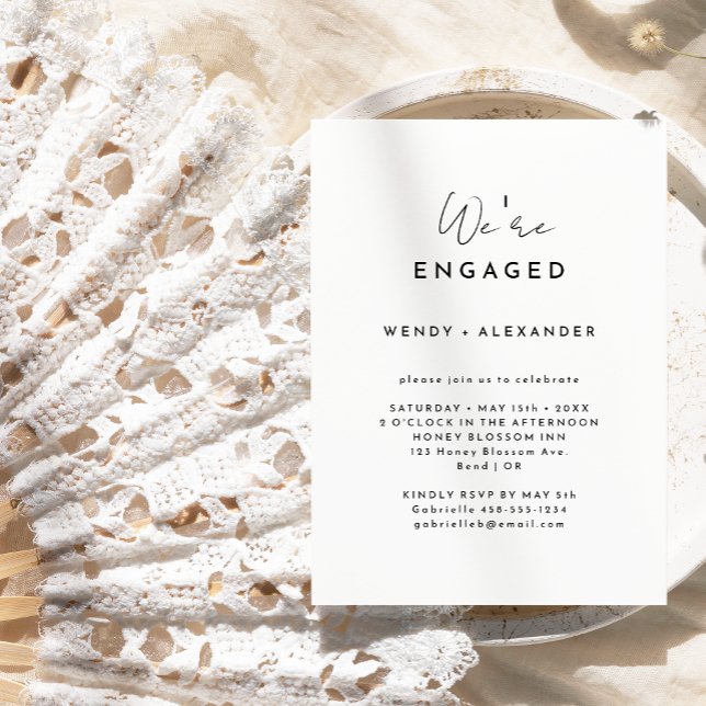 White Modern Script We're Engaged Engagement Party Invitation (Creator Uploaded)
