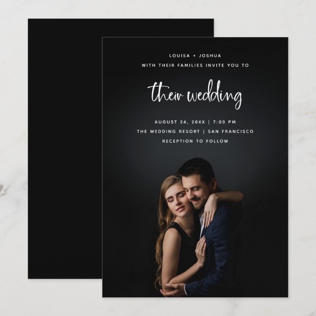 White Modern Script with Photo | Wedding Invitation (Front/Back)