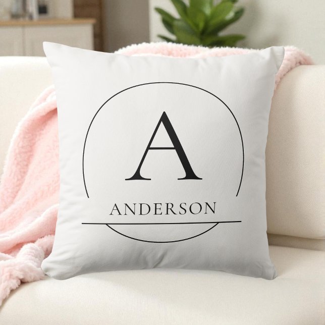 White Modern Simple Custom Family Name Monogram Cushion (White Modern Simple Custom Family Name Monogram Throw Pillow)