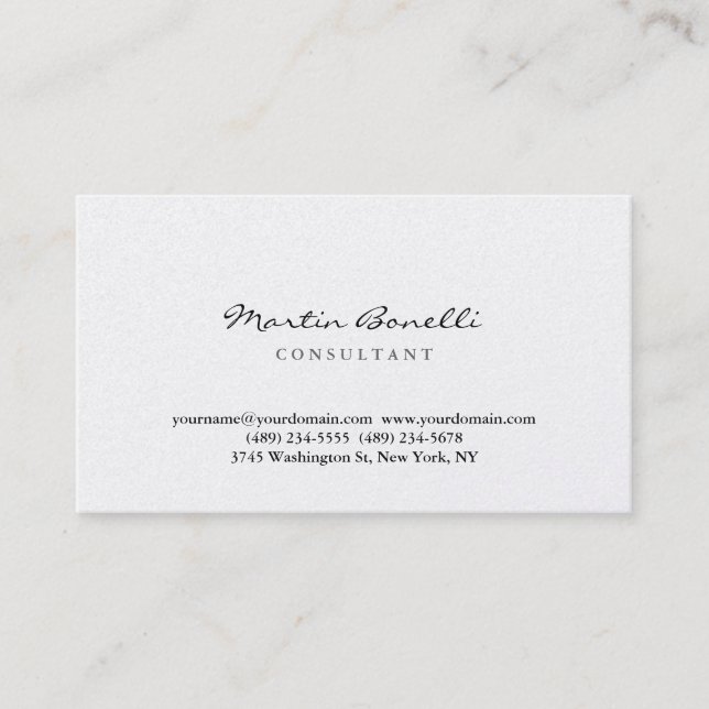 White Modern Simple Elegant Professional Plain Business Card (Front)