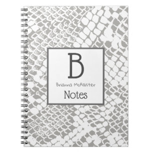 White Modern Snake Skin Print   Custom Name Notebook