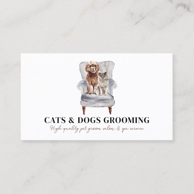White Modern Sofa Poodle Dog Scottish Cat Pet Business Card (Front)