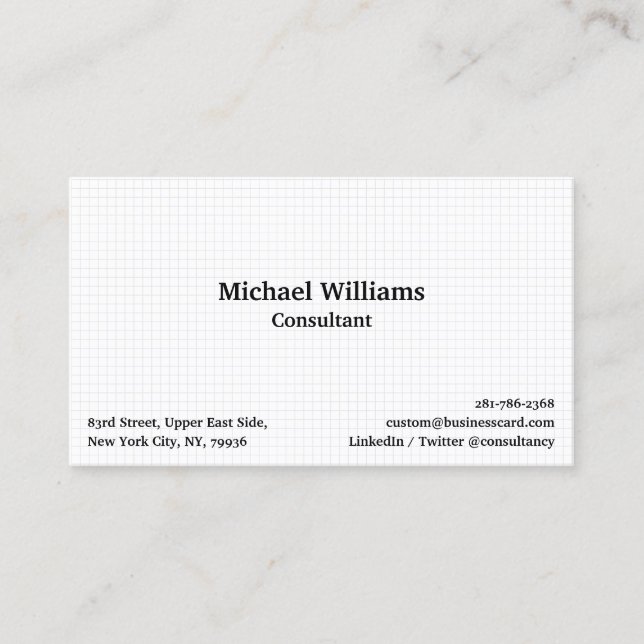 White Modern Trendy Chequered Geometric Pattern Business Card (Front)