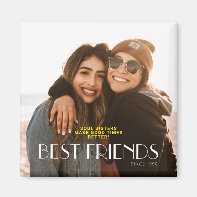 White Modern Typography Best Friend Photo Magnet (Front)