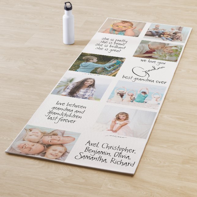 White Modern Typography Photo Collage Grandma Yoga Mat (In Situ)