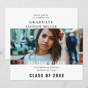 White Modern Typography Photo Graduation Party Invitation