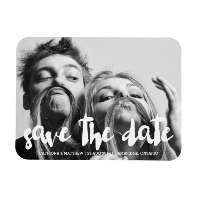 White Modern Typography Save the Date Magnet (Horizontal)