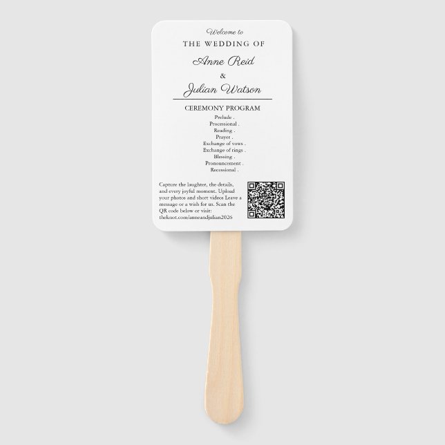 White Modern Wedding Ceremony Program Hand fans (Front)
