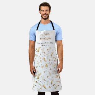 White modern Winter Kitchen Gold Arch personalise Apron