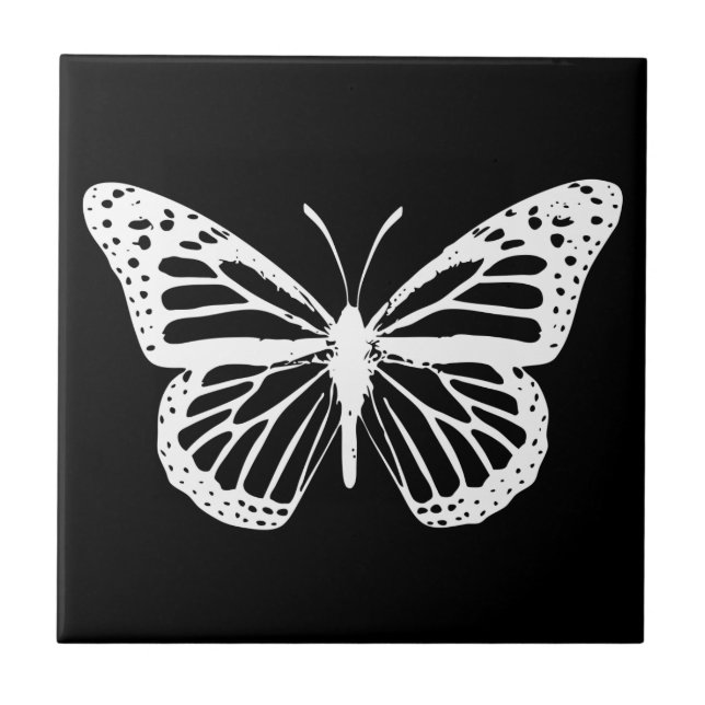 White Monarch Butterfly Silhouette on Tile (Front)