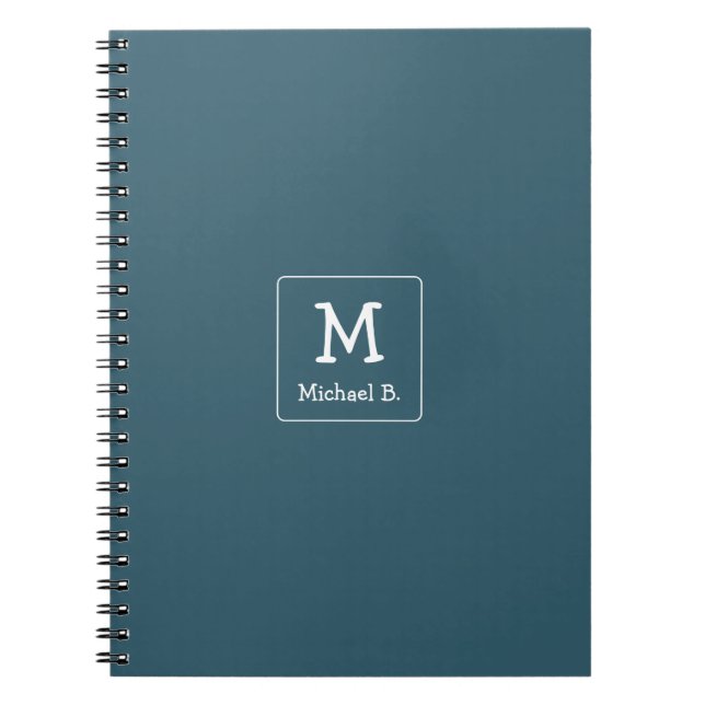 White Monogram and Name on Blue Rounded Square Notebook (Front)