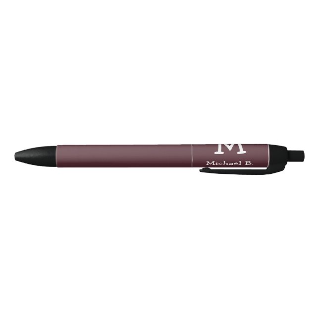 White Monogram and Name on Dusty Burgundy  Black Ink Pen (Bottom)