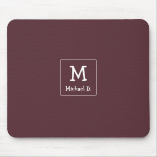 White Monogram and Name on Dusty Burgundy  Mouse Mat