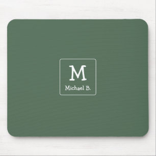 White Monogram and Name on Green Mouse Mat