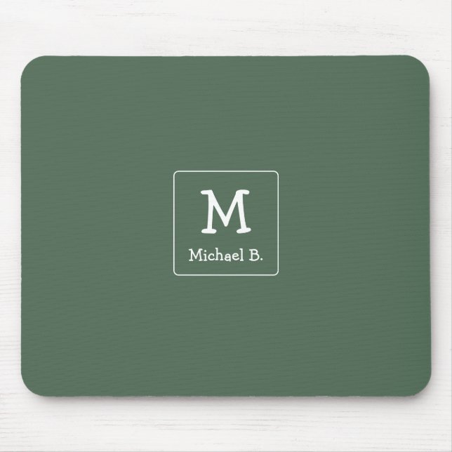 White Monogram and Name on Green Mouse Mat (Front)