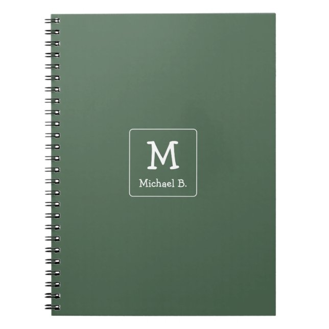 White Monogram and Name on Green Rounded Square Notebook (Front)