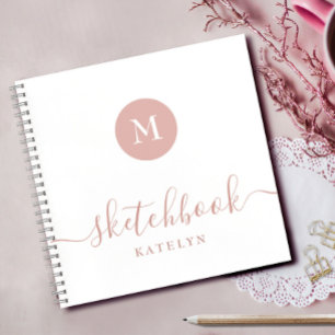 White Monogram Blush Pink Sketchbook Simple Modern Notebook