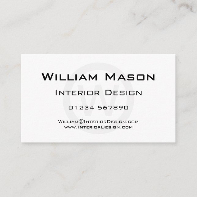 White Monogram Circle - Professional Business Card (Front)
