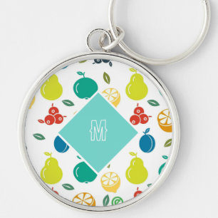 White Monogram Custom Colourful Fruits Key Ring