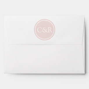 White Monogram Envelope, Blush Pink Lined Envelope