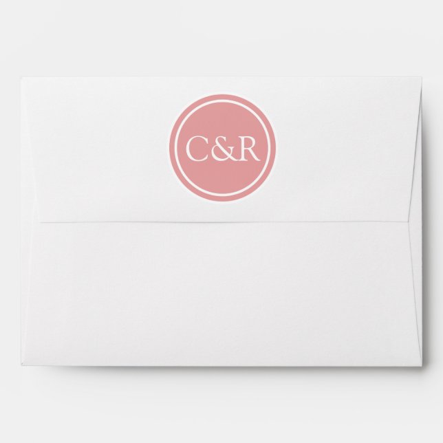 White Monogram Envelope, Coral Pink Lined Envelopes (Back (Top Flap))