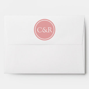 White Monogram Envelope, Coral Pink Lined Envelopes