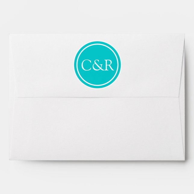 White Monogram Envelope, Deep Turquoise Lined Envelopes (Back (Top Flap))