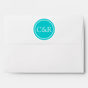 White Monogram Envelope, Deep Turquoise Lined Envelopes