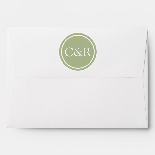 White Monogram Envelope, Peridot Green Liner Envelopes (Back (Top Flap))