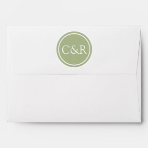 White Monogram Envelope, Peridot Green Liner Envelopes