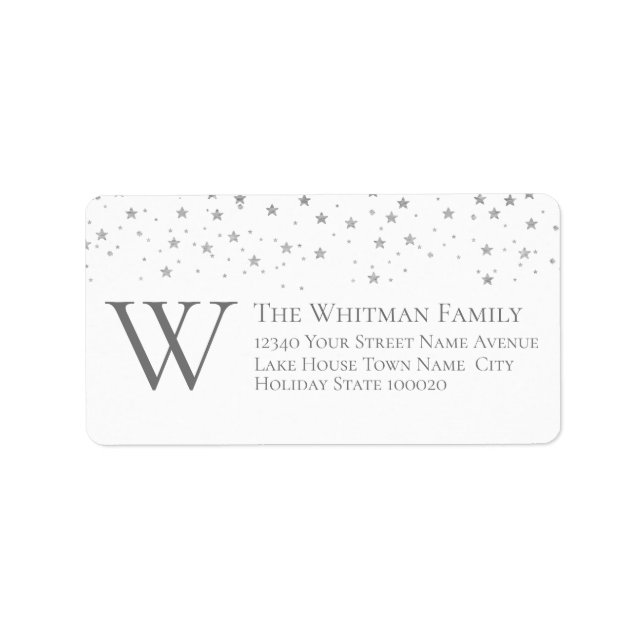 White Monogram Family Grey Stars Address Label (Front)