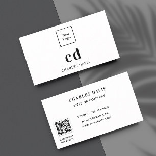 White monogram initials Qr code logo Business Card