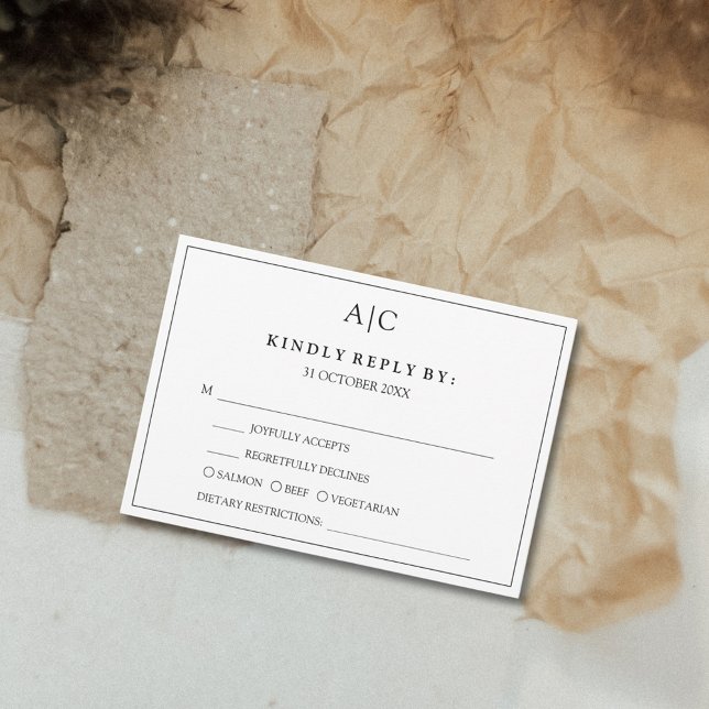 White Monogram Meal Choice Wedding RSVP Card (Creator Uploaded)