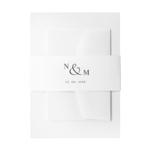 White Monogram Modern Simple Wedding Invitation Belly Band