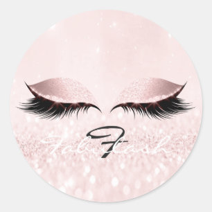 White Monogram Name Glitter Pink Eyes Lash Princes Classic Round Sticker